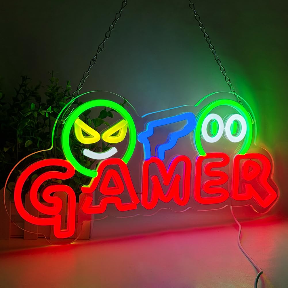 Room Lighting Bedroom Decor - Gamer Neon-Schild LED-Wandleuchte Anpassbare Farbenfrohe Gaming-Neonlampe