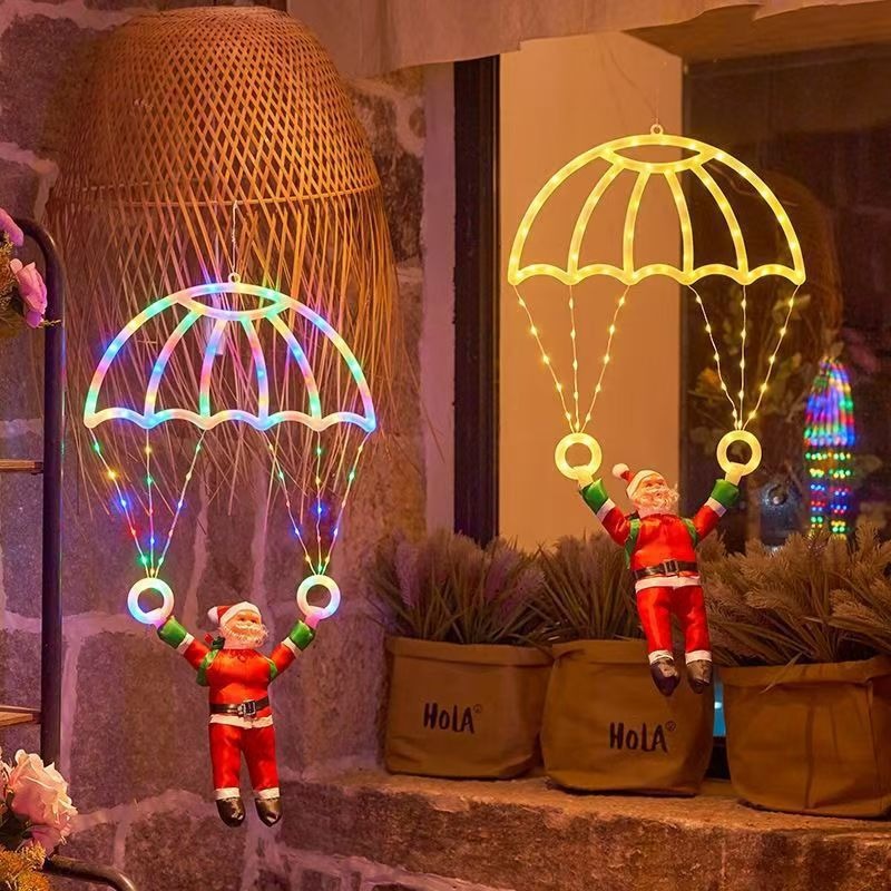 Pendant Lighting Christmas Decor - LED-Lichterkette mit Weihnachtsmann-Fallschirm, Buchstaben-PE-Draht Hängelampe für