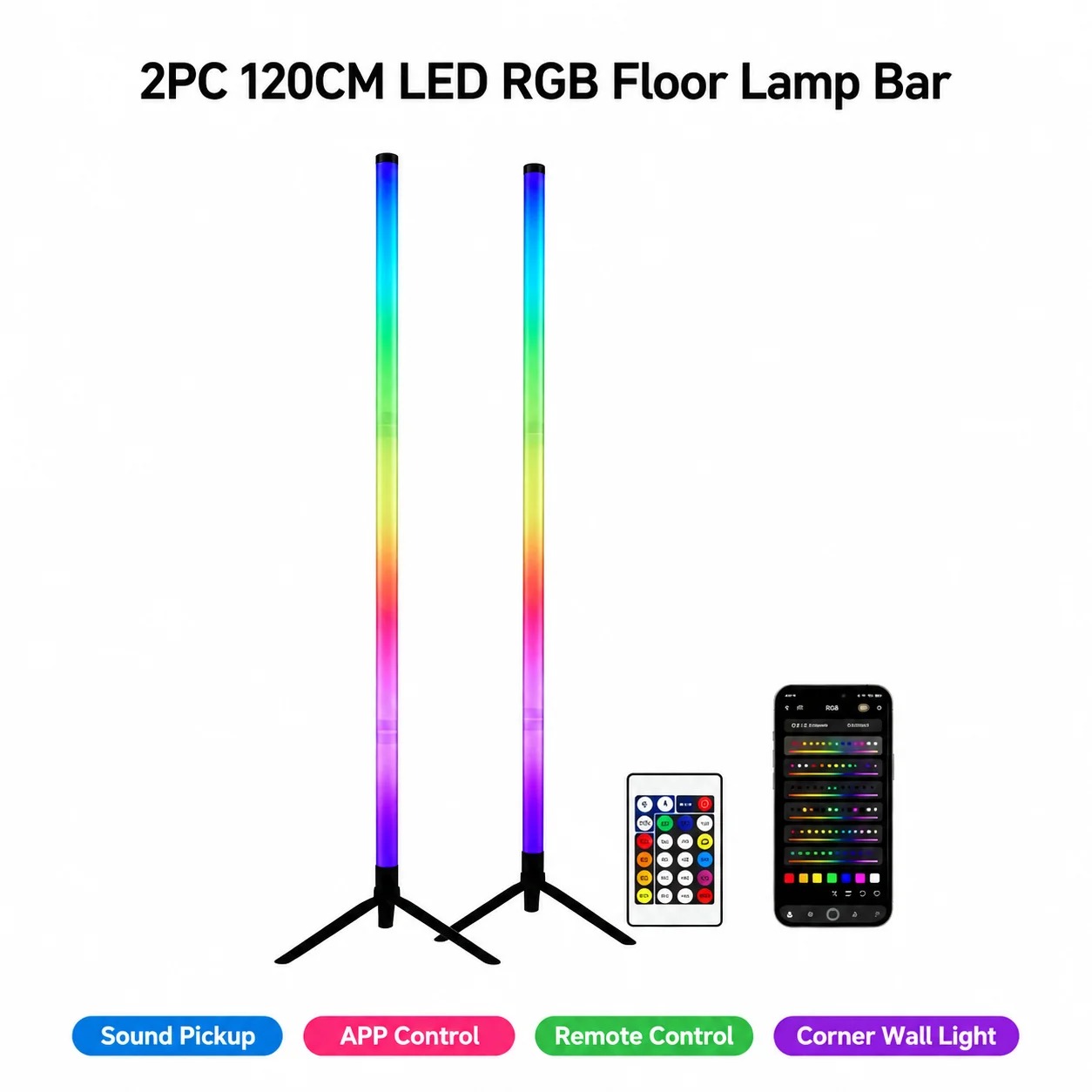 Room Lighting Bedroom Decor - 2er-Pack RGB LED Eck-Stehlampe, 120CM Schallaktivierte
