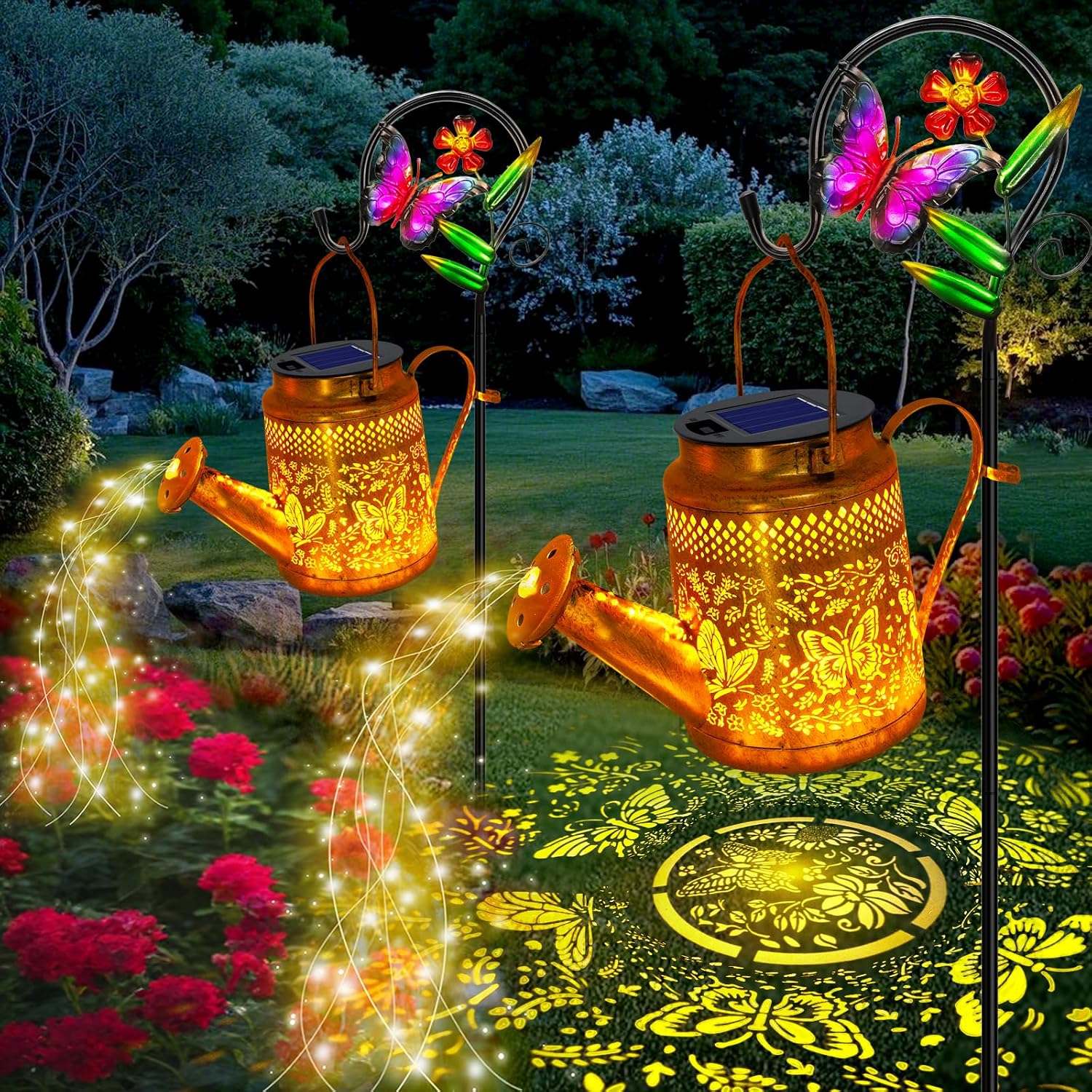 Decor Lighting Pack - 2er-Pack Große Solar-Schmetterlings-Gießkannenleuchten, Geschenk für Mama,
