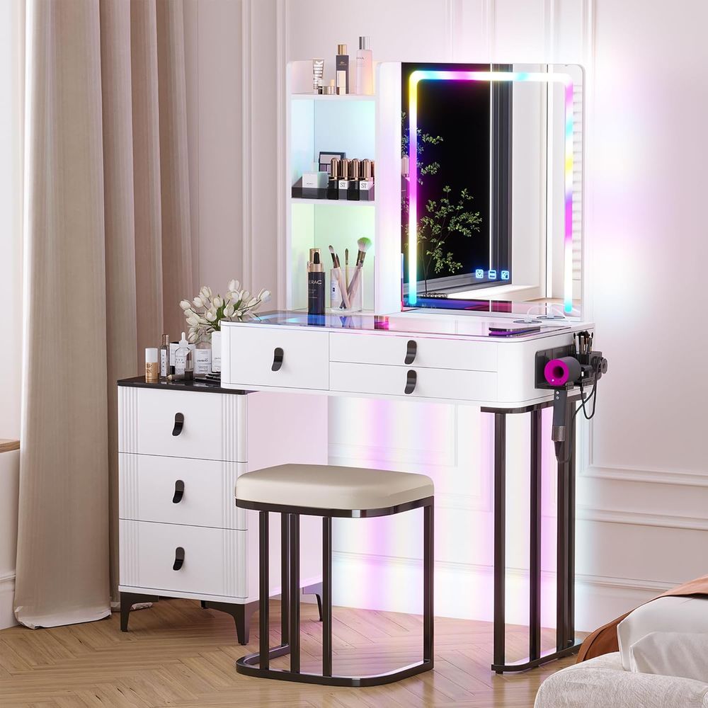 Furniture Lighting & Decor Magazine - Gurexl RGB Schminktisch mit Kabelloser Ladestation,