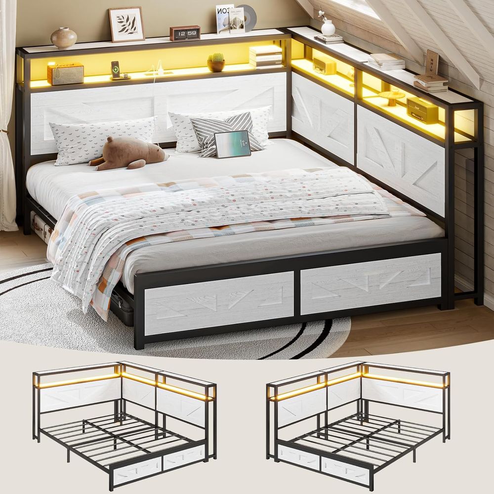 Furniture Lighting & Decor Magazine - CIKUNASI Queensize-Bett mit Stauraum und Bücherregal,