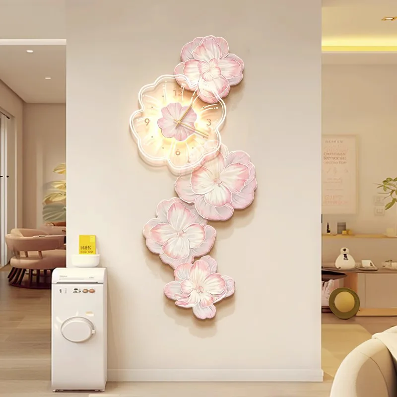Rosa Blume Licht Luxus Wanduhr – Lighting Home Decor Wall Clocks Bewertung und Preis