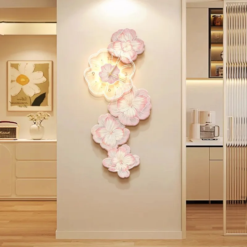 Rosa Blume Licht Luxus Wanduhr – Lighting Home Decor Wall Clocks Bewertung und Preis