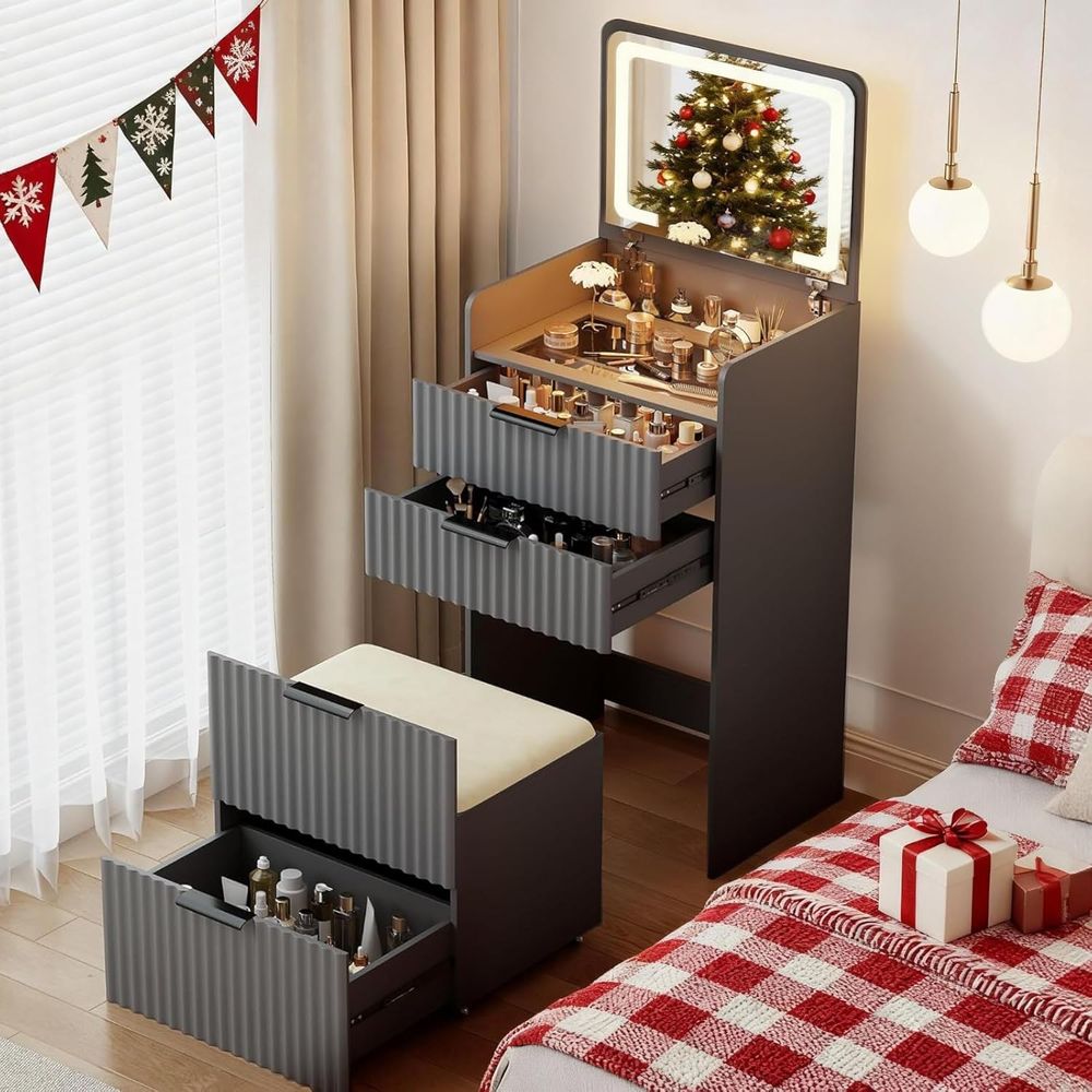 3-in-1 Grauer Schminktisch mit – Furniture Lighting & Decor Magazine Bewertung und Preis